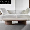 Modern Industrial Travertine Stone Solid Wood Base Oval Coffee Table
