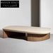 Modern Industrial Travertine Stone Solid Wood Base Oval Coffee Table