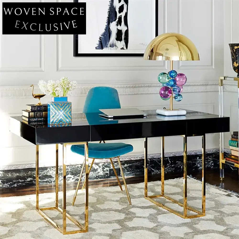 Modern Industrial Wooden Top Dining Table, Stainless Steel Base, Drawers