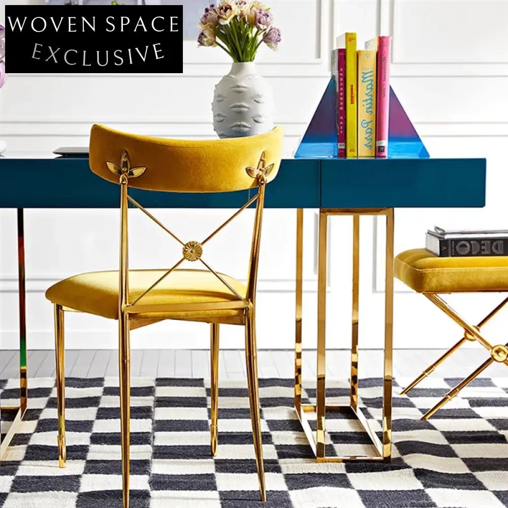 Modern Industrial Wooden Top Dining Table, Stainless Steel Base, Drawers