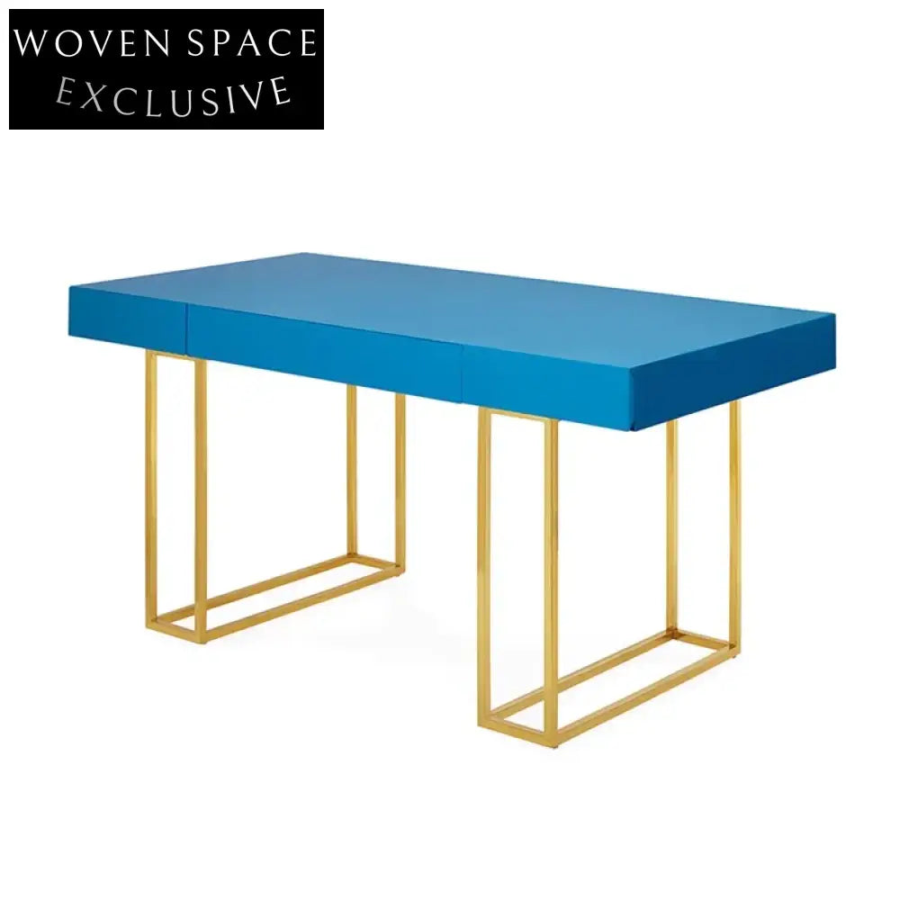 Modern Industrial Wooden Top Dining Table, Stainless Steel Base, Drawers