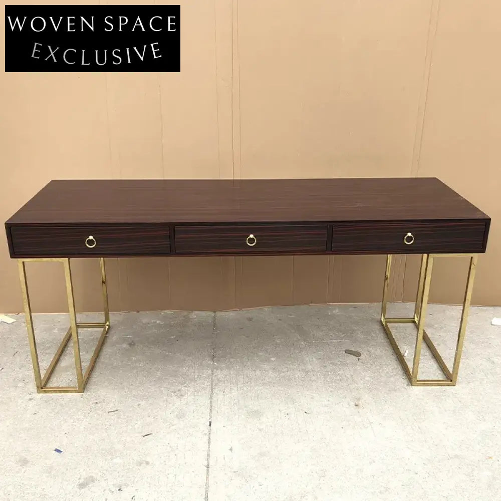 Modern Industrial Wooden Top Dining Table, Stainless Steel Base, Drawers