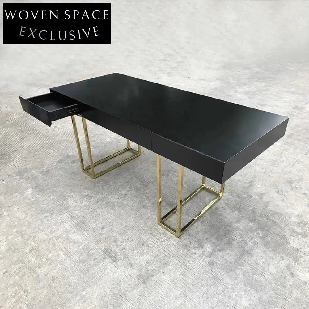 Modern Industrial Wooden Top Dining Table, Stainless Steel Base, Drawers