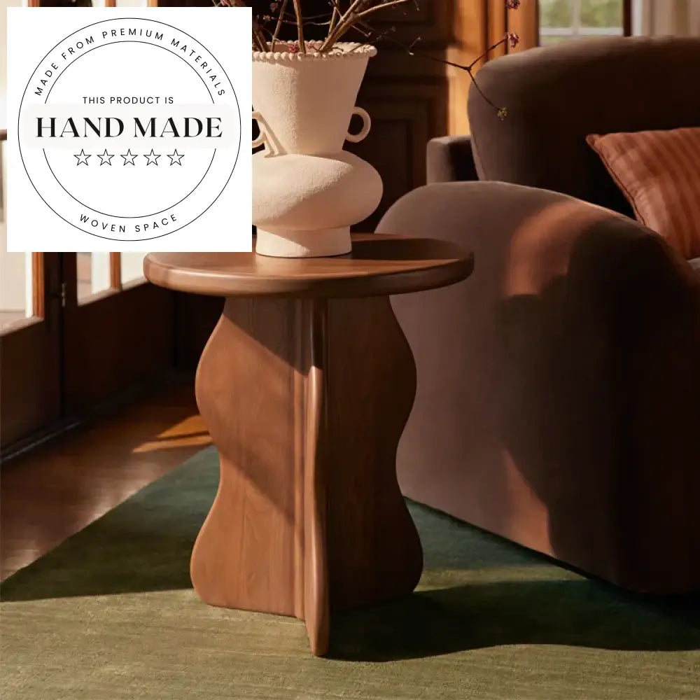 Modern Interior Brown Solid Wood Round Living Room Sofa Side Table