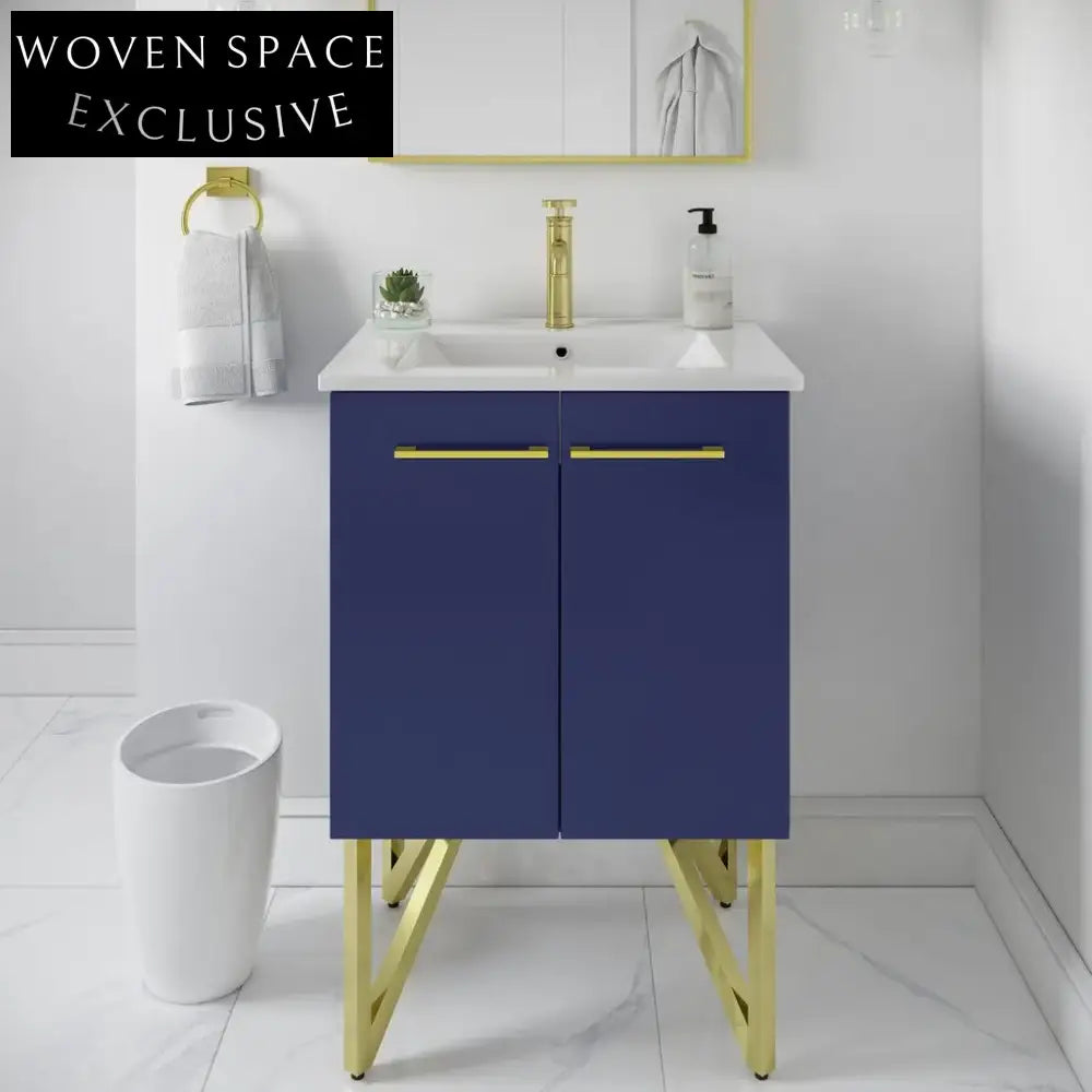 Modern Iron Frame Bathroom Vanity, Wooden Drawer Cabinet with Mirror & Legs