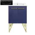 Modern Iron Frame Bathroom Vanity, Wooden Drawer Cabinet with Mirror & Legs