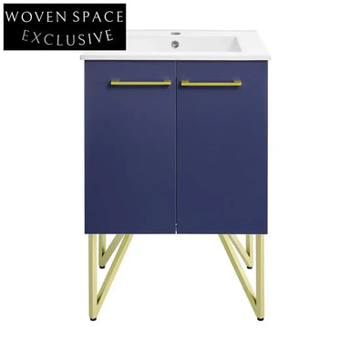 Modern Iron Frame Bathroom Vanity, Wooden Drawer Cabinet with Mirror & Legs