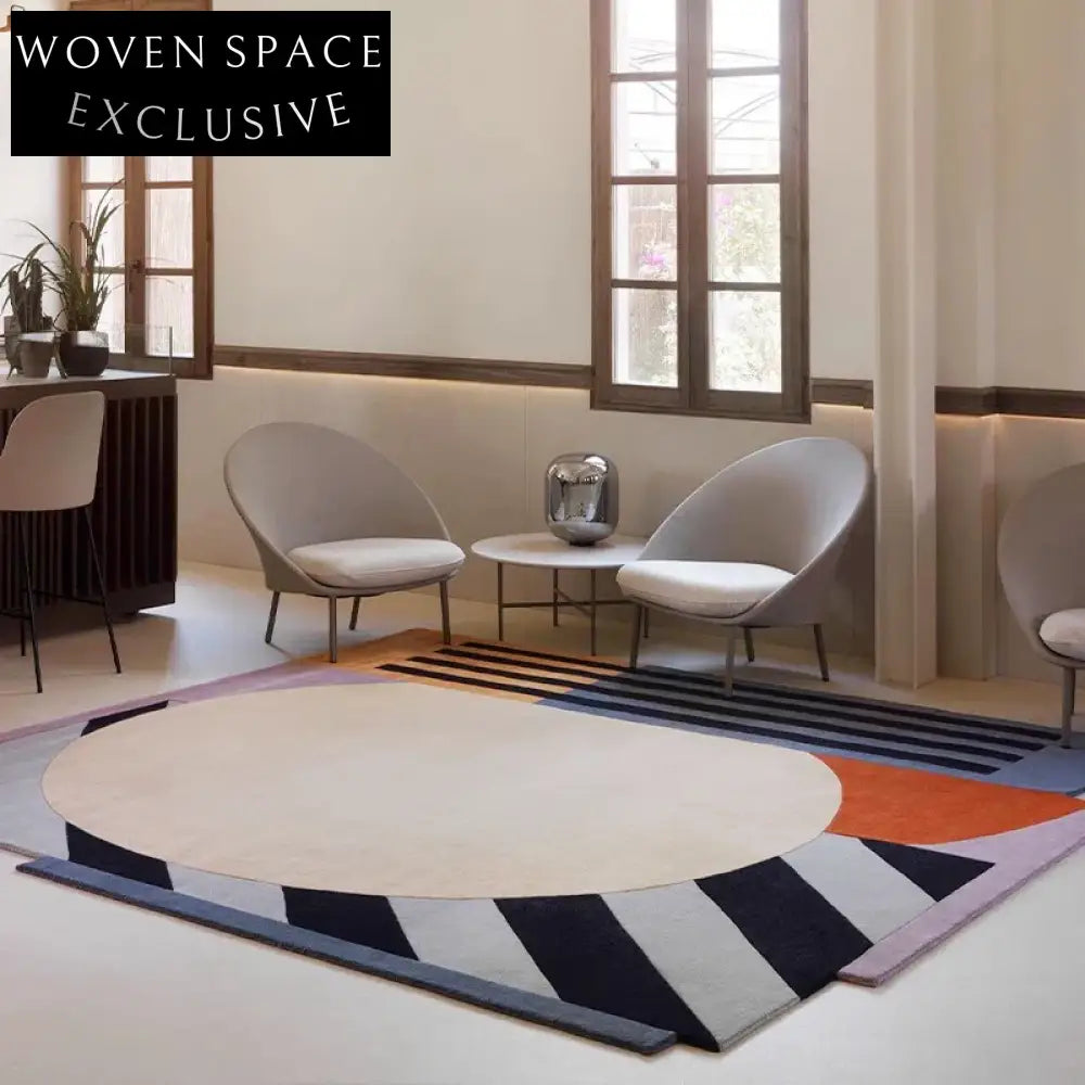 Modern Irregular Block Polyester Rug for Living Room, High-End Style Carpet