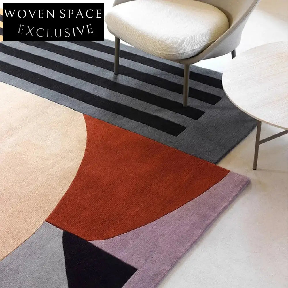 Modern Irregular Block Polyester Rug for Living Room, High-End Style Carpet