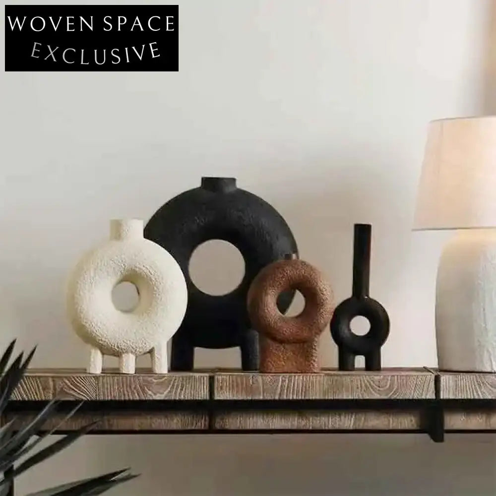 Modern Irregular Ceramic Tabletop Accent Decor Vase with Unique Hole