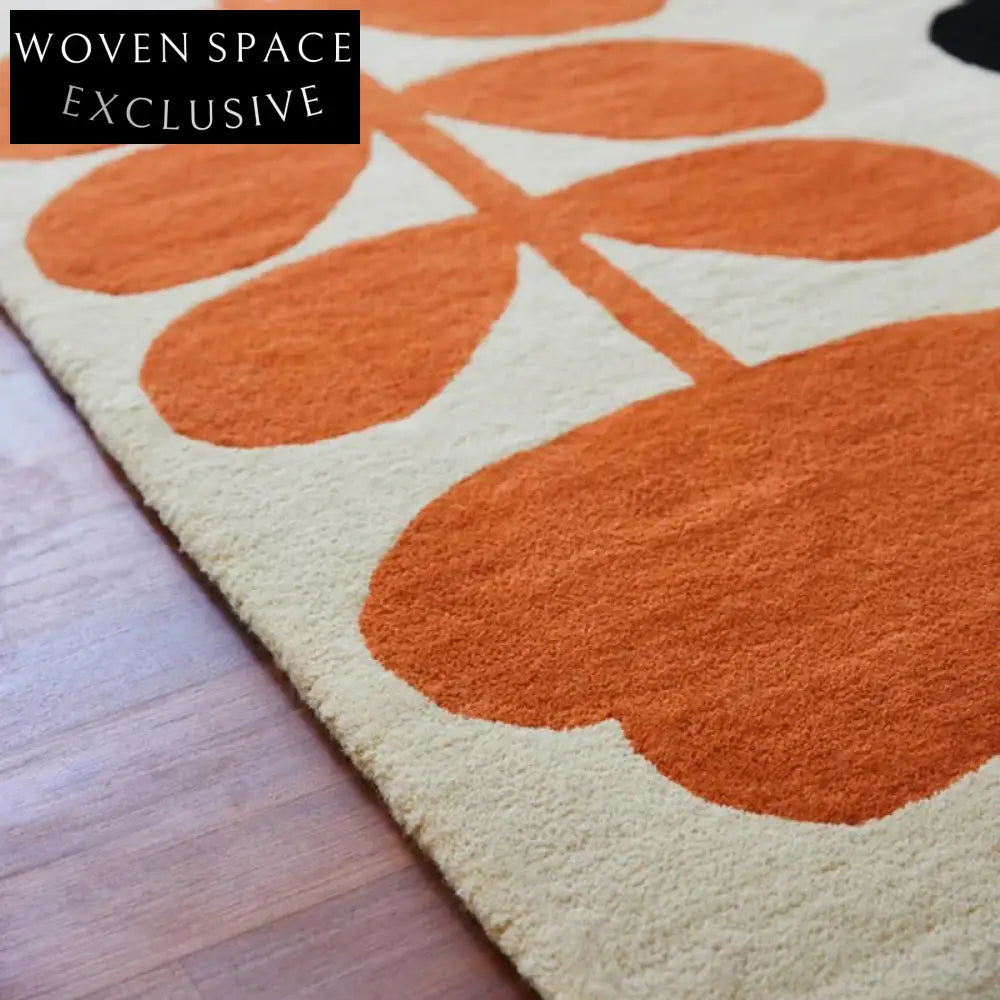 Modern Irregular Geometric Orange Polyester Fiber Area Rug for Living Room Bedroom
