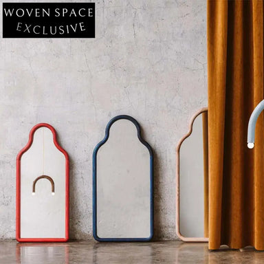 Modern Irregular Shape Wood Edge Full Length Floor Mirror for Home Decor