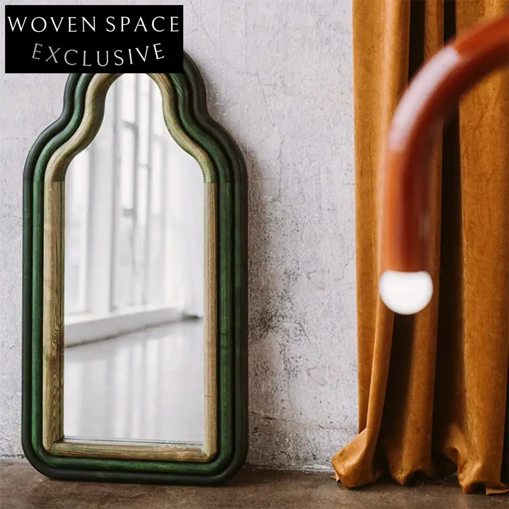 Modern Irregular Shape Wood Edge Full Length Floor Mirror for Home Decor