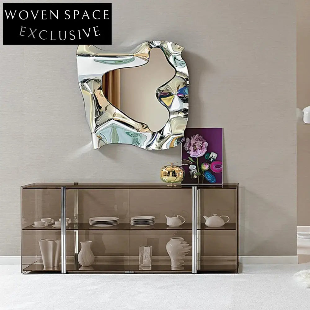 Modern Irregular Wall Mirror Set Stainless Steel Frame Decorative Statement Mirror