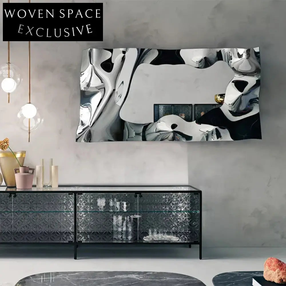 Modern Irregular Wall Mirror Set Stainless Steel Frame Decorative Statement Mirror