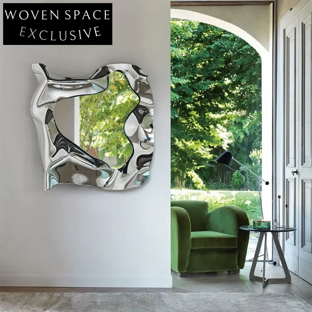 Modern Irregular Wall Mirror Set Stainless Steel Frame Decorative Statement Mirror