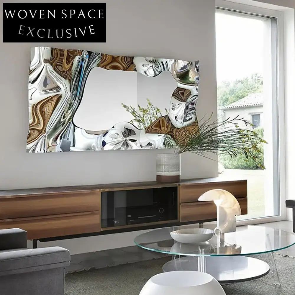 Modern Irregular Wall Mirror Set Stainless Steel Frame Decorative Statement Mirror