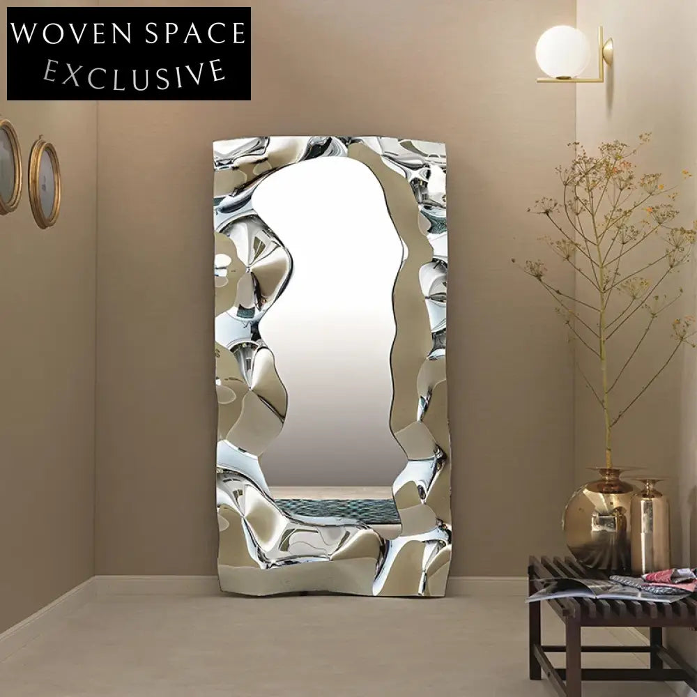 Modern Irregular Wall Mirror Set Stainless Steel Frame Decorative Statement Mirror