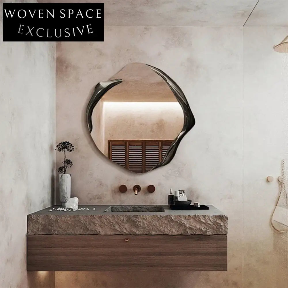 Modern Irregular Wooden Frame Wall Mirror for Living Room & Vanity