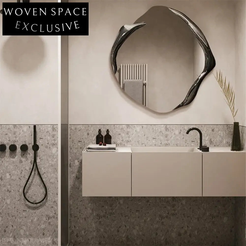 Modern Irregular Wooden Frame Wall Mirror for Living Room & Vanity