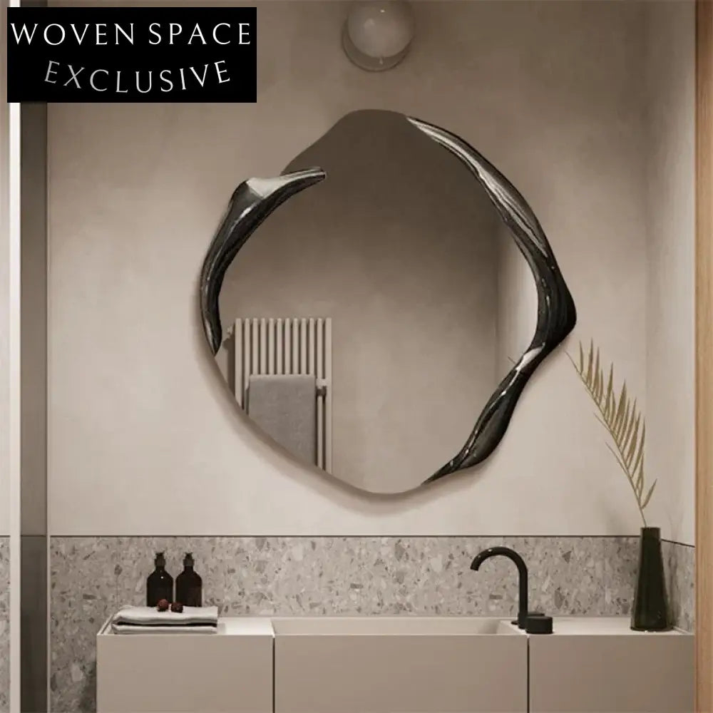 Modern Irregular Wooden Frame Wall Mirror for Living Room & Vanity