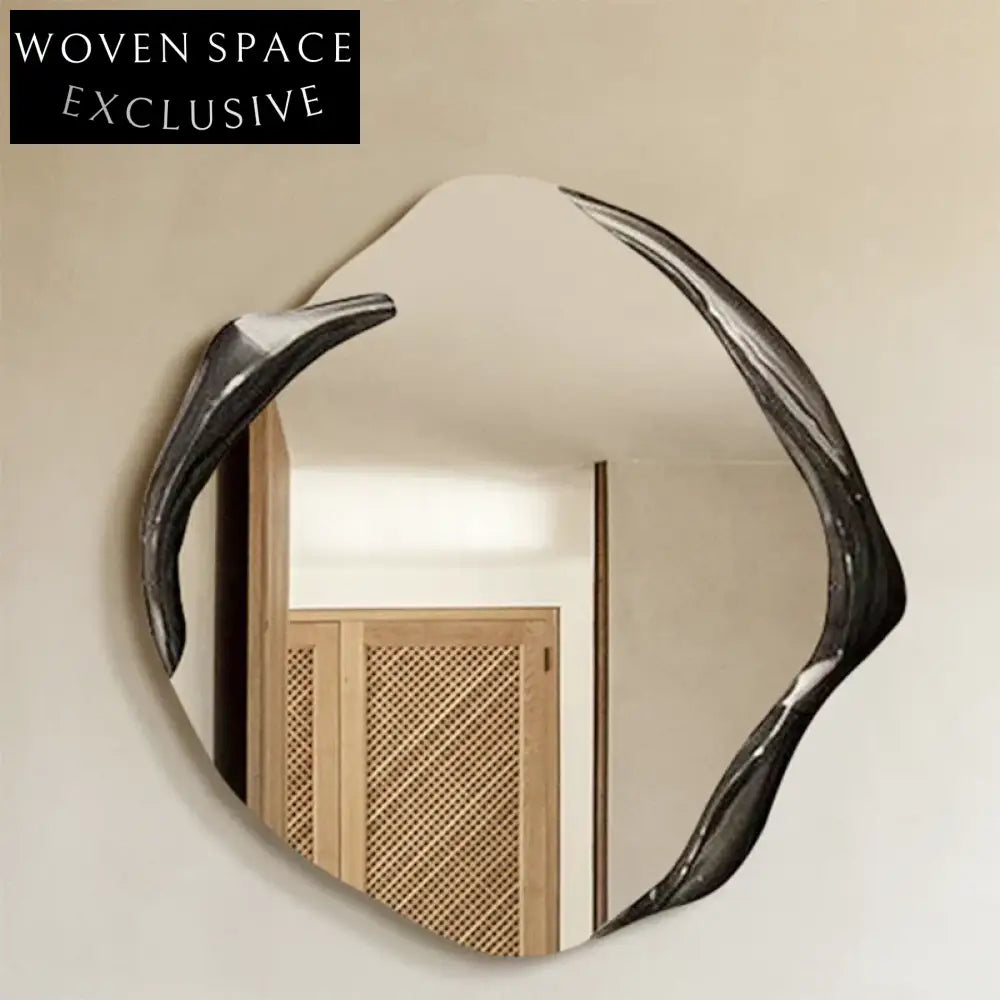 Modern Irregular Wooden Frame Wall Mirror for Living Room & Vanity
