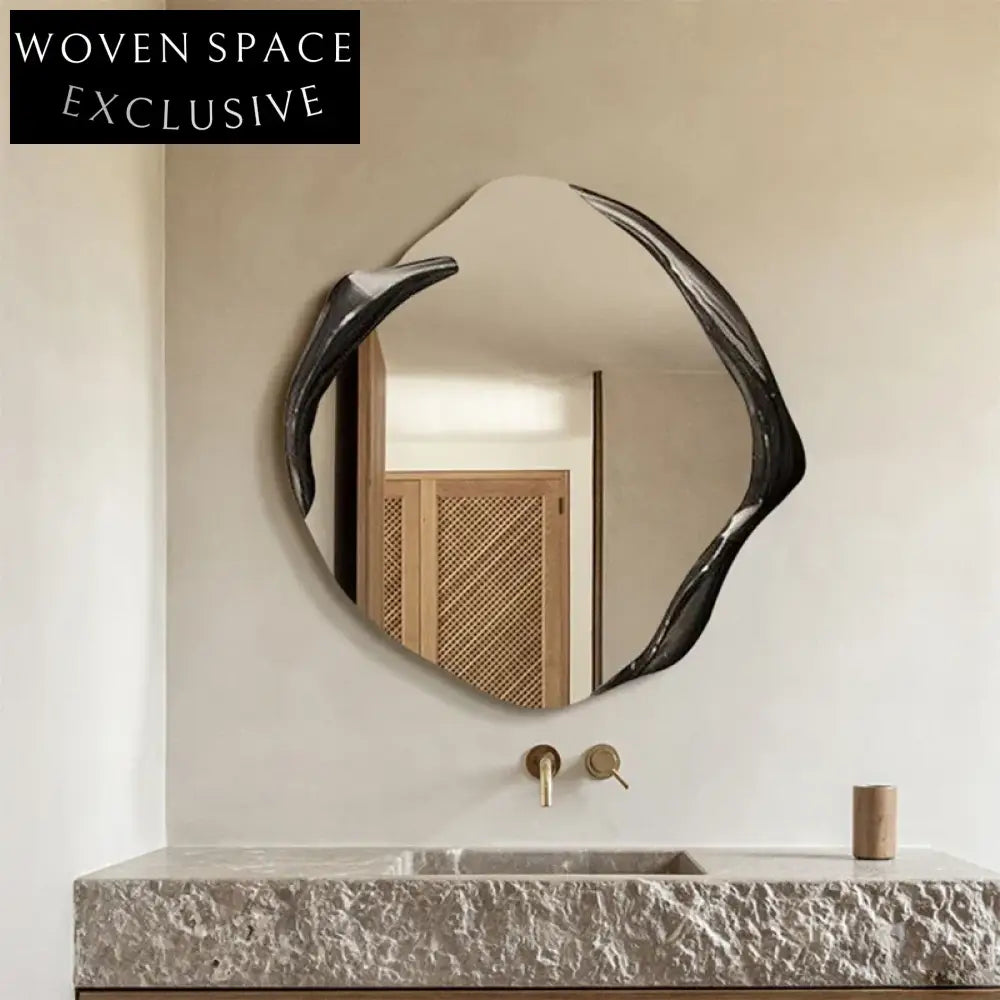 Modern Irregular Wooden Frame Wall Mirror for Living Room & Vanity