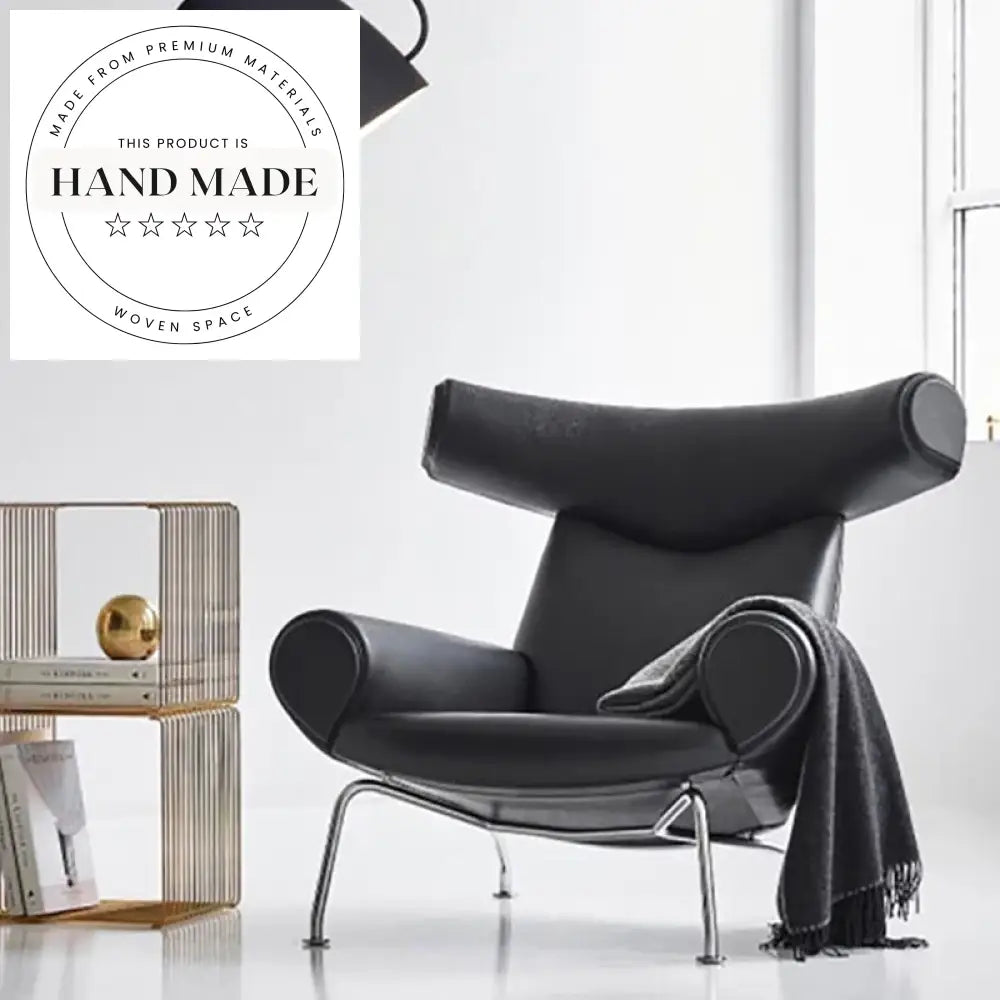 Modern Italian Black Leather Lounge Chair with Ottoman