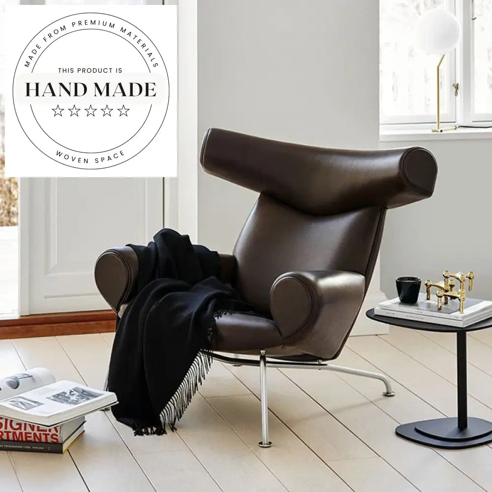 Modern Italian Black Leather Lounge Chair with Ottoman