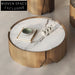 Modern Italian Design Round Coffee Table Set - Marble Top, Wood Base