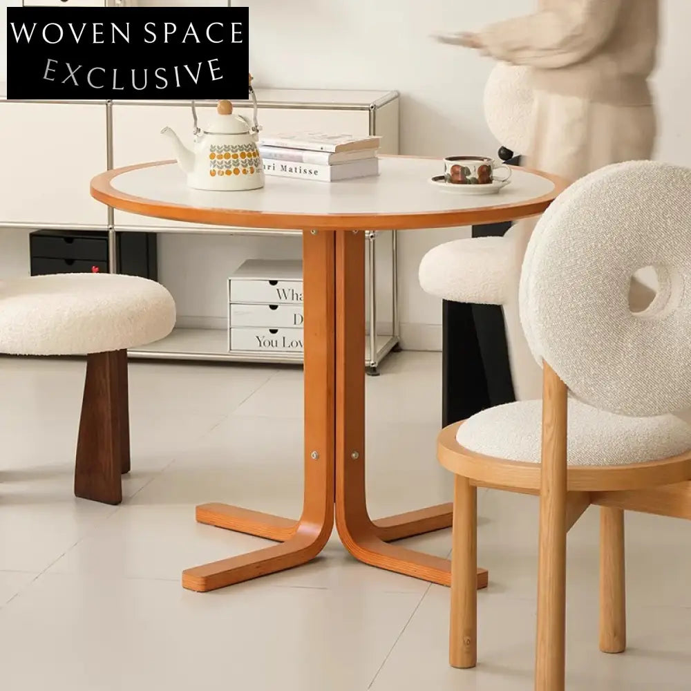 Modern Italian Design Round Slate Dining Table with Sturdy Wooden Legs