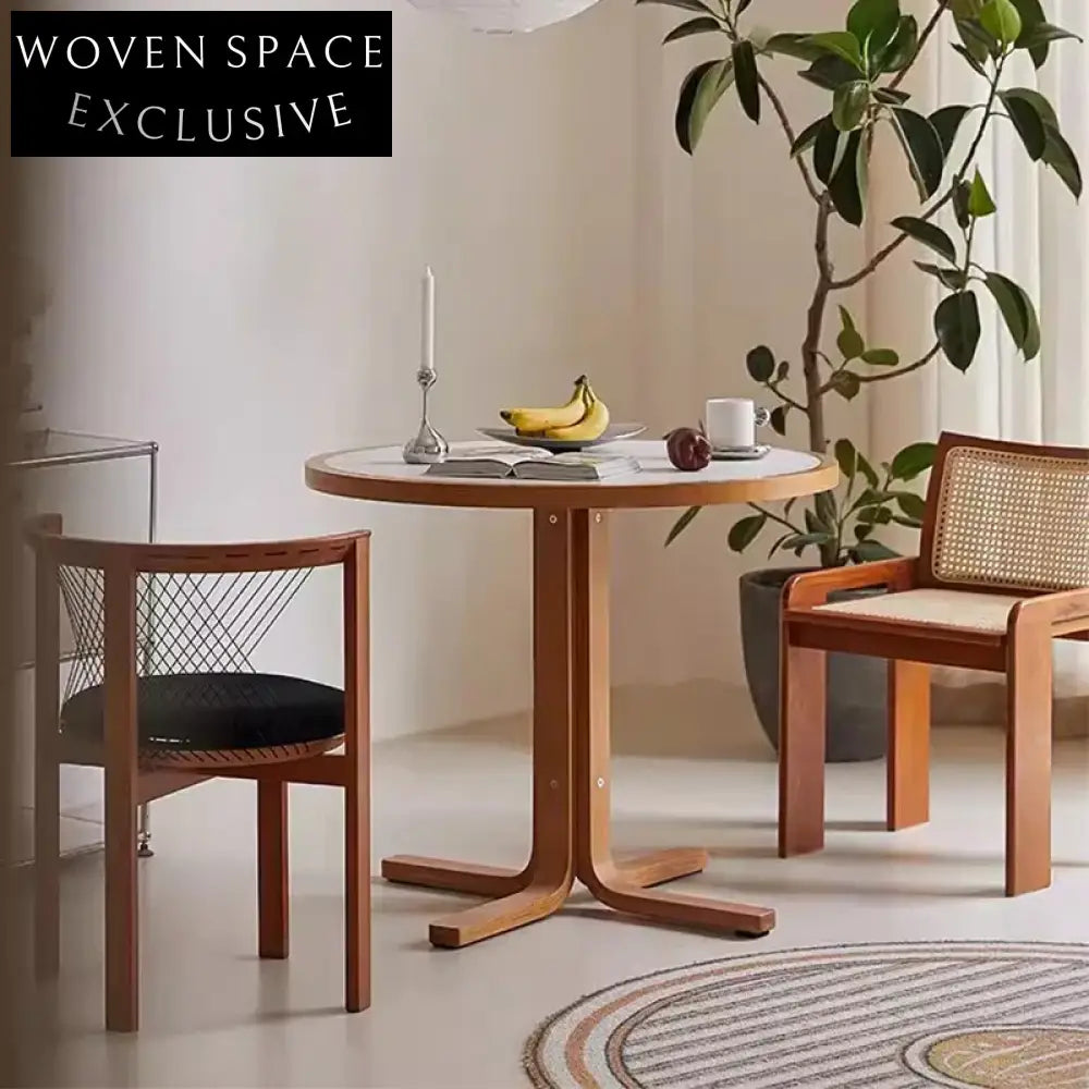 Modern Italian Design Round Slate Dining Table with Sturdy Wooden Legs