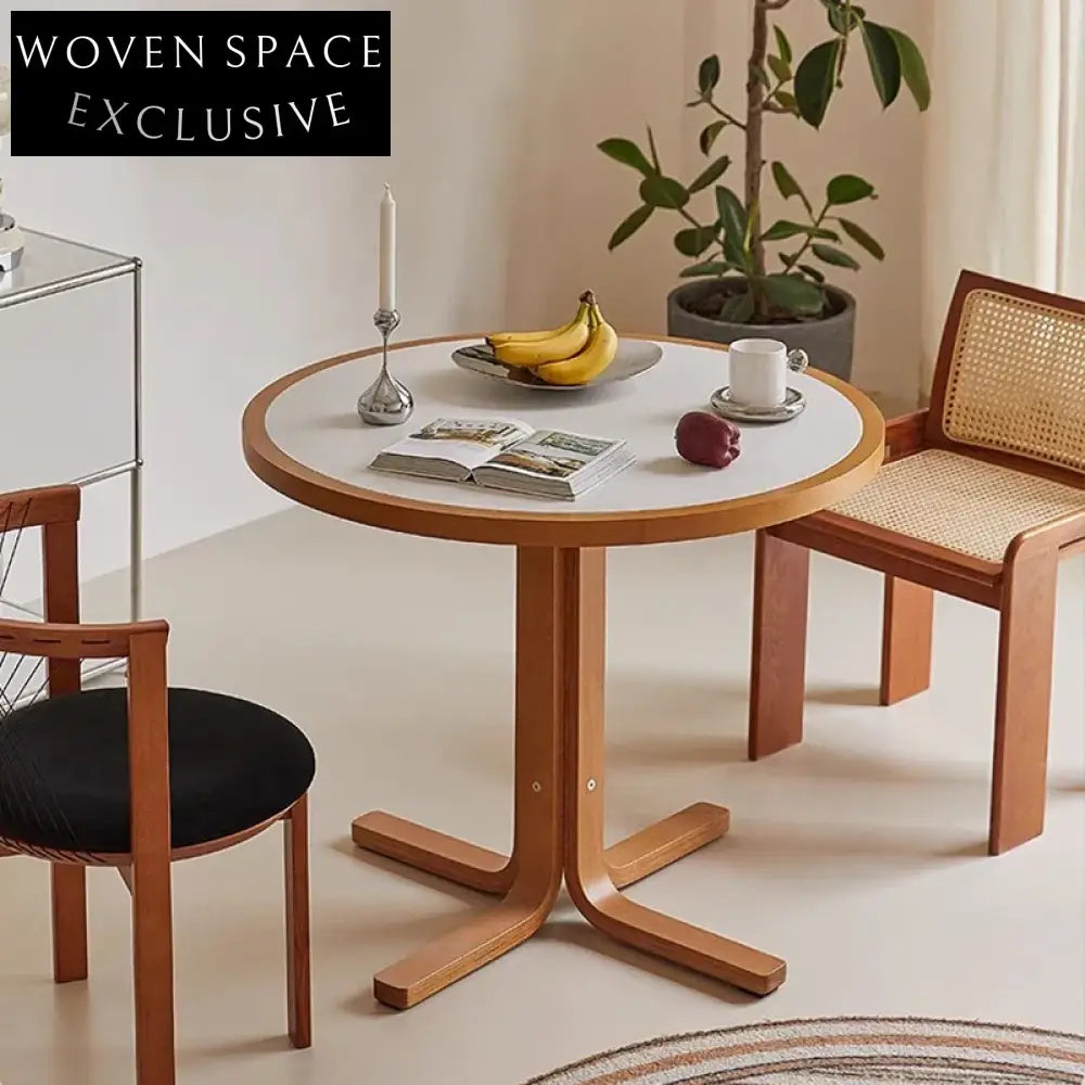 Modern Italian Design Round Slate Dining Table with Sturdy Wooden Legs