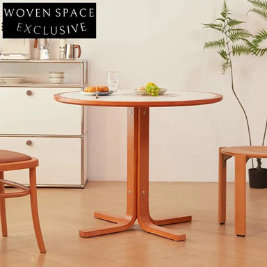 Modern Italian Design Round Slate Dining Table with Sturdy Wooden Legs