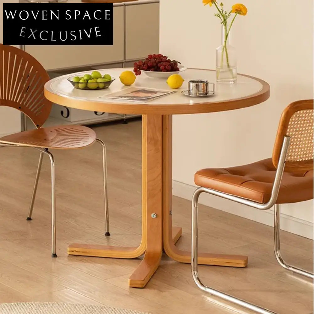 Modern Italian Design Round Slate Dining Table with Sturdy Wooden Legs