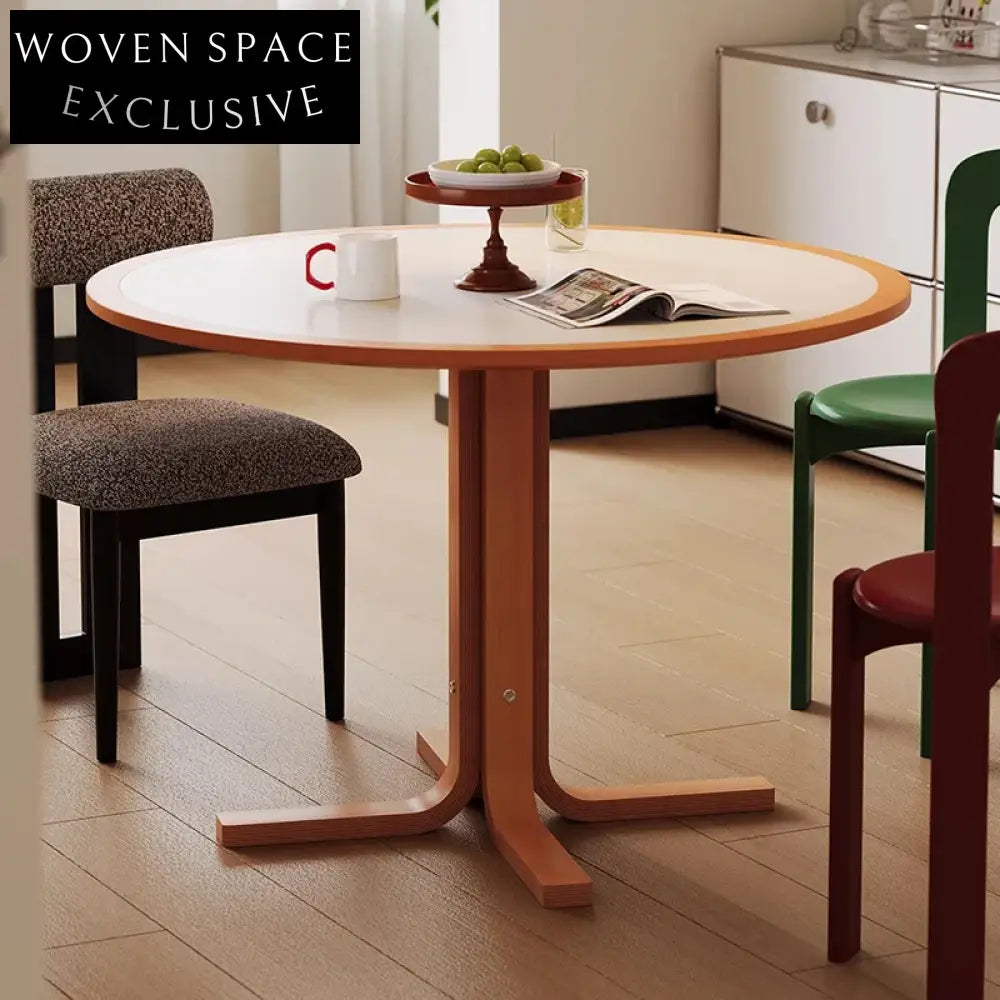 Modern Italian Design Round Slate Dining Table with Sturdy Wooden Legs