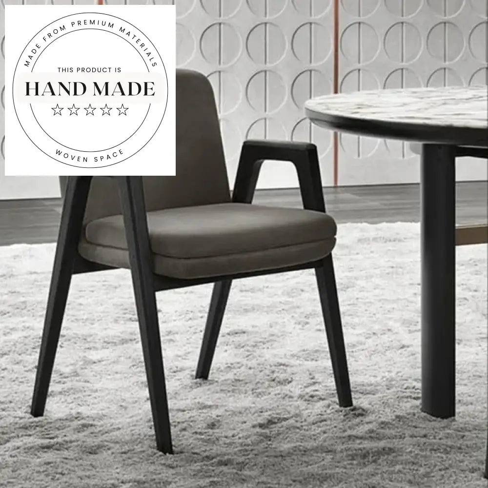 Modern Italian Designer Fabric Upholstered Armchair Wood Leg Dining Chair