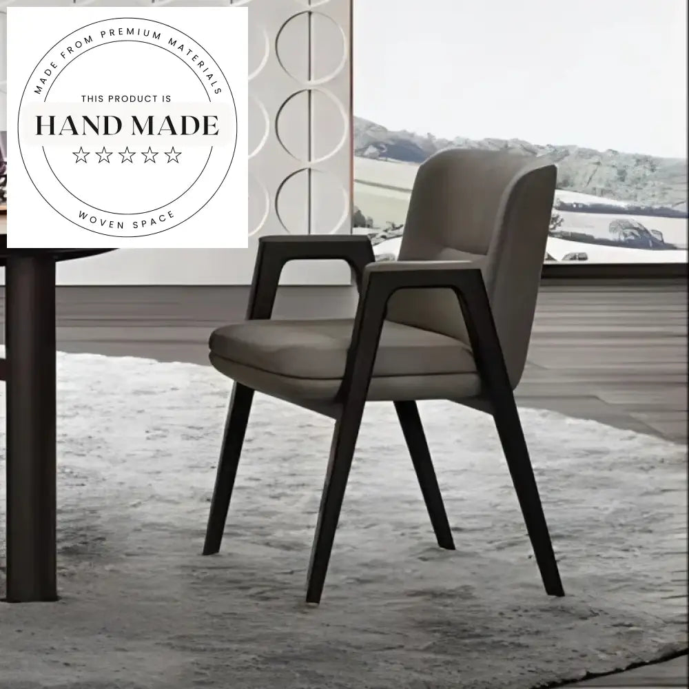 Modern Italian Designer Fabric Upholstered Armchair Wood Leg Dining Chair