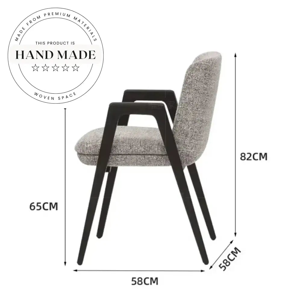 Modern Italian Designer Fabric Upholstered Armchair Wood Leg Dining Chair