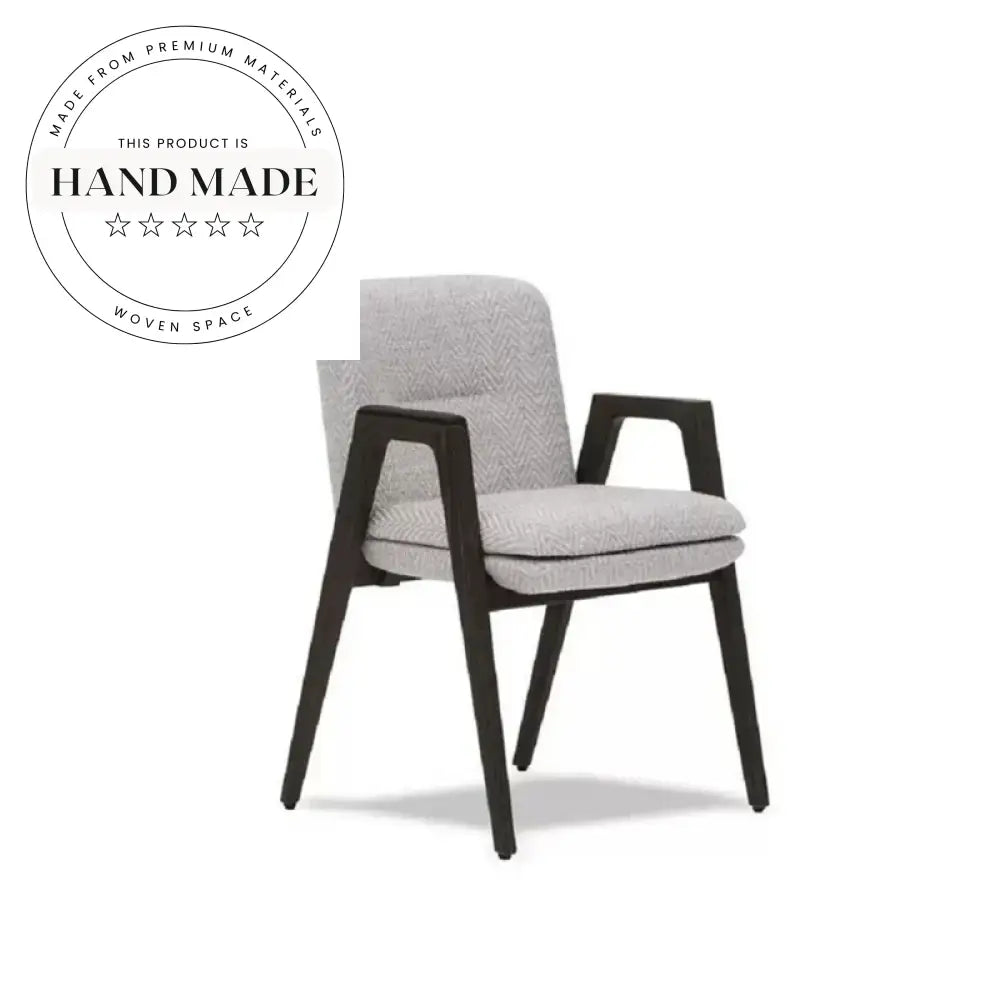 Modern Italian Designer Fabric Upholstered Armchair Wood Leg Dining Chair