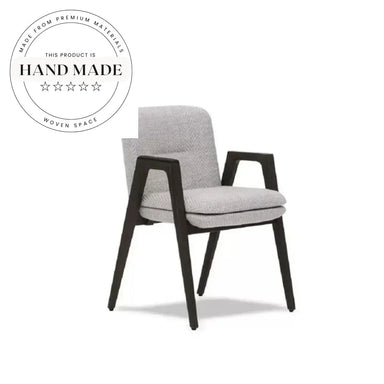 Modern Italian Designer Fabric Upholstered Armchair Wood Leg Dining Chair