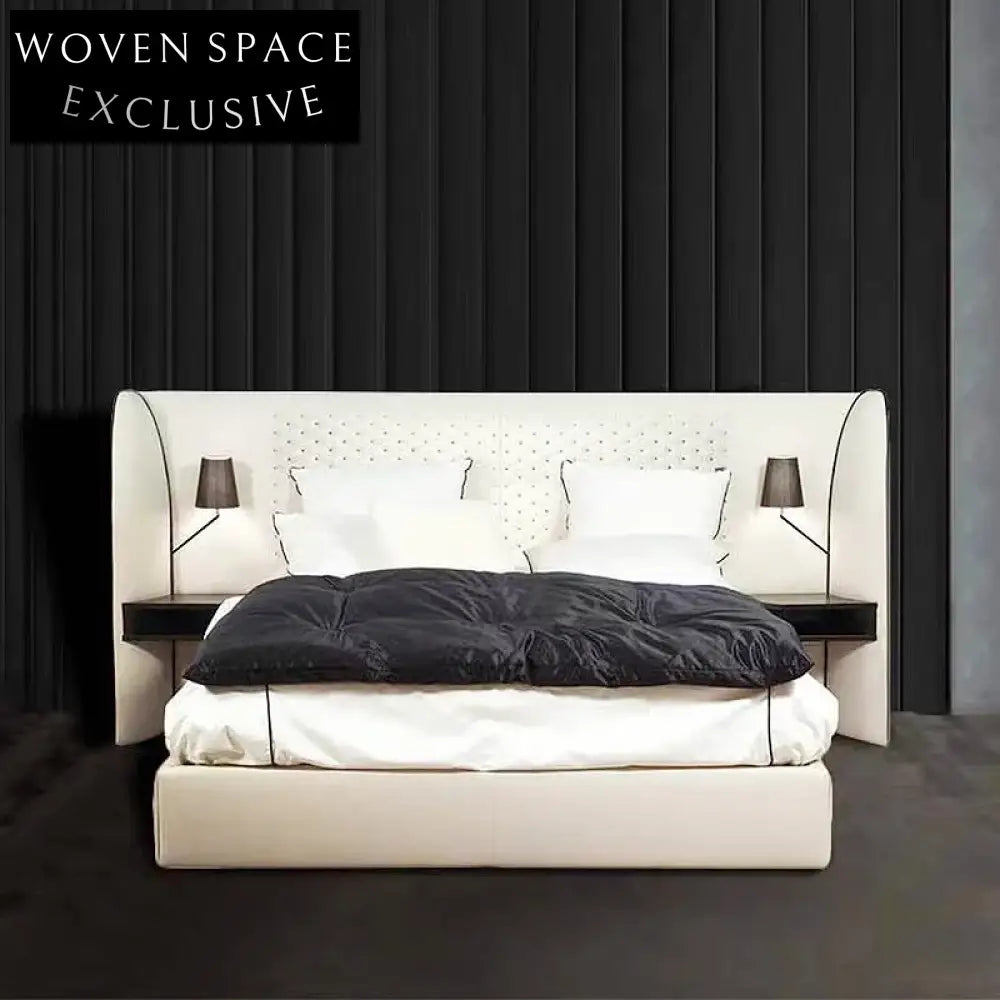 Modern Italian Designer Microfiber Leather Fabric King Size Double Bed for Bedroom