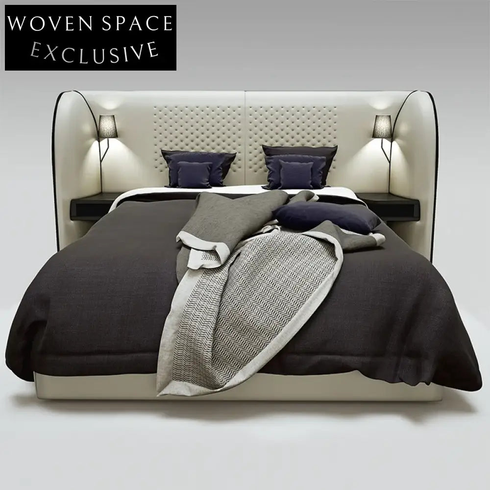 Modern Italian Designer Microfiber Leather Fabric King Size Double Bed for Bedroom