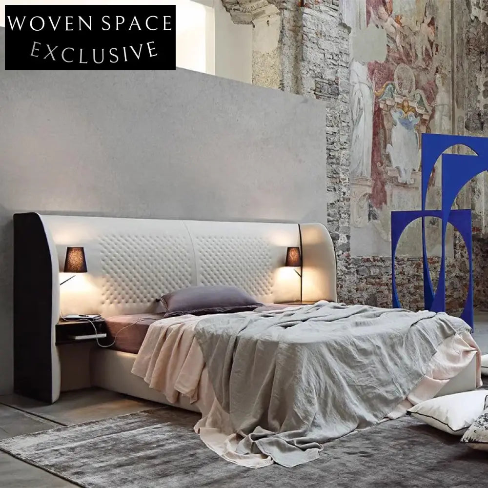 Modern Italian Designer Microfiber Leather Fabric King Size Double Bed for Bedroom