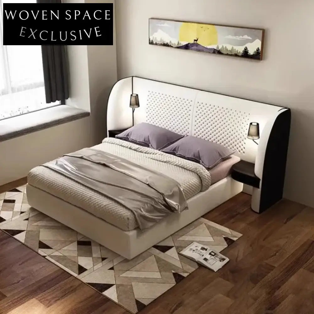 Modern Italian Designer Microfiber Leather Fabric King Size Double Bed for Bedroom