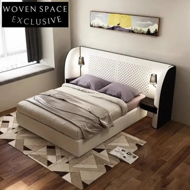 Modern Italian Designer Microfiber Leather Fabric King Size Double Bed for Bedroom