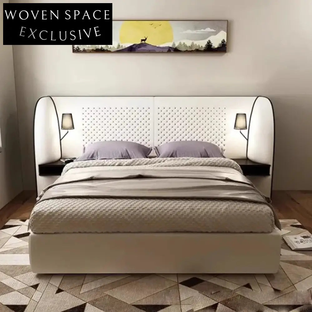 Modern Italian Designer Microfiber Leather Fabric King Size Double Bed for Bedroom