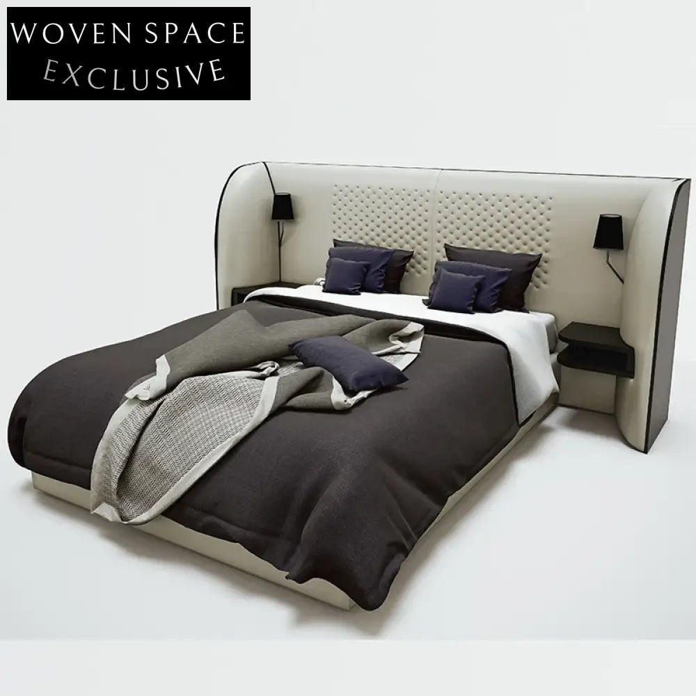 Modern Italian Designer Microfiber Leather Fabric King Size Double Bed for Bedroom