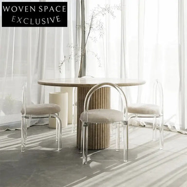 Modern Italian Designer Natural Travertine Marble Round Dining Table