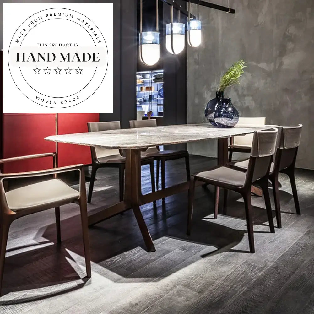 Modern Italian Glass Top Solid Wood 6 Seater Dining Table